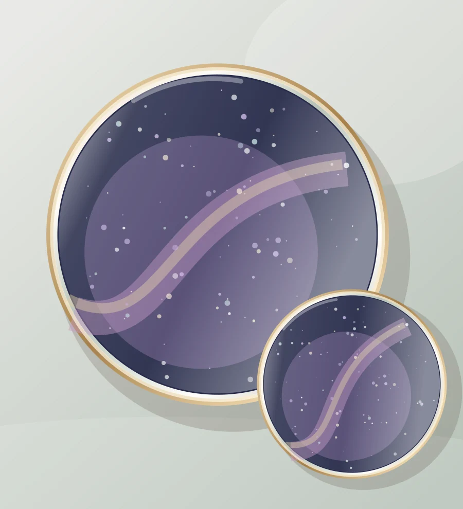 Epoxidharz-Oberfläche mit violettem Galaxie-Effekt und goldenen Details
